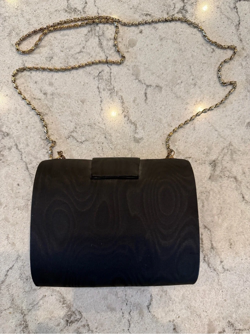 Vintage Black Satin Evening Clutch Purse Gold Chain Convertible Handbag